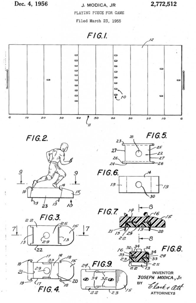 Electric football player patent 1955. Joe Modica.