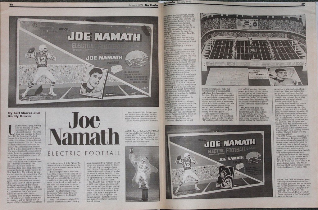 1999 Toy Trader Joe Namath Electric Football Article