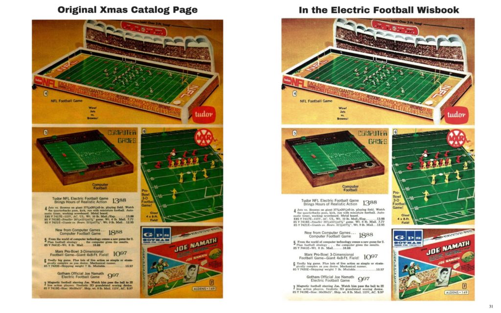 <img alt="Electric Football Wishbook before and after page restoring comparison">