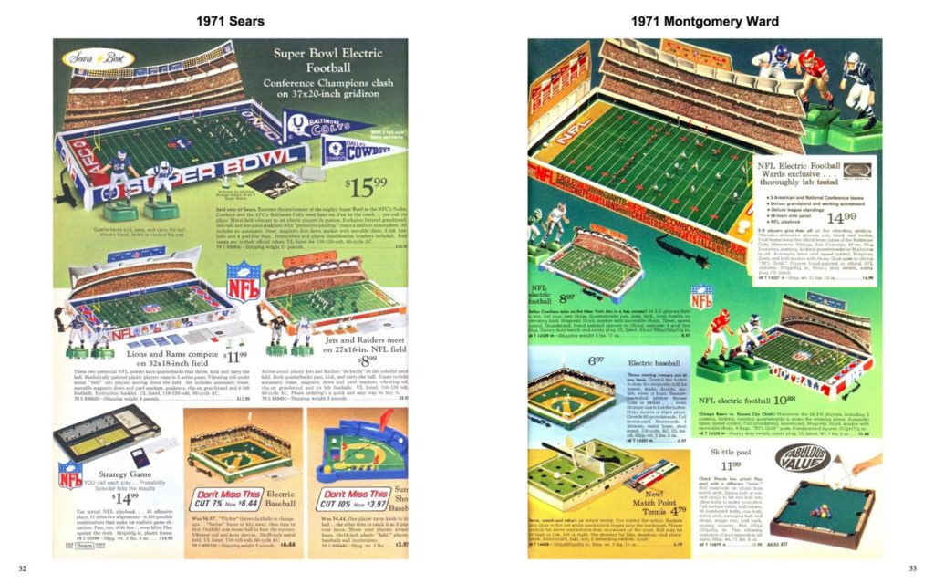 <img alt="1971 Christmas Catalogs pages showing Tudor NFL Electric Football">