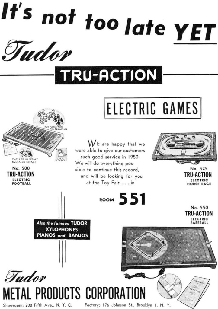 1951 Tudor Electric Football Page In Playthings