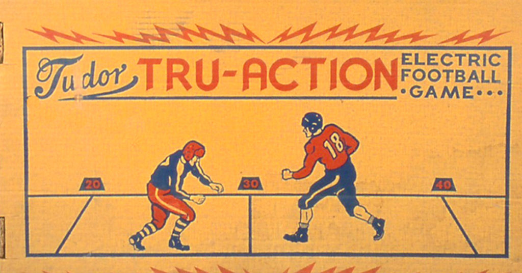 Box of early 1950s Tudor Electric Football game