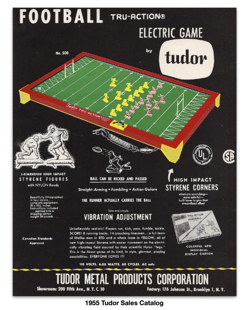 1955 Tudor Electric Football sales catalog page