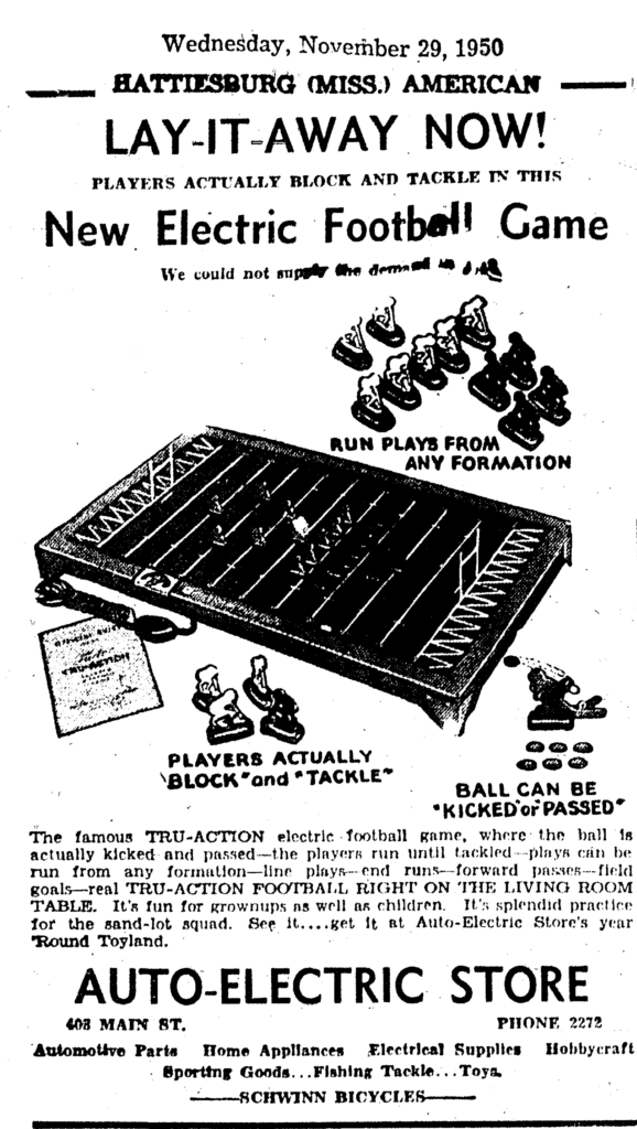 1950 Tudor Electric Football Newspaper Ad