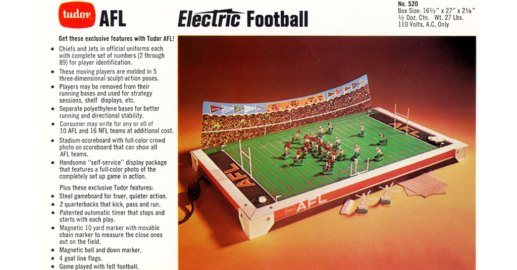 Electric Football 1968 Tudor AFL 520 Game Jets vs Chiefs NFL