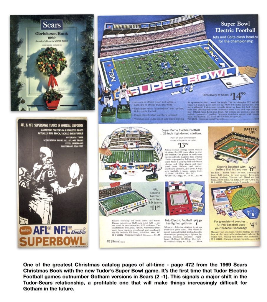 Electric Football 1969 Sears Tudor Super Bowl game with Jets and Colts Christmas catalog