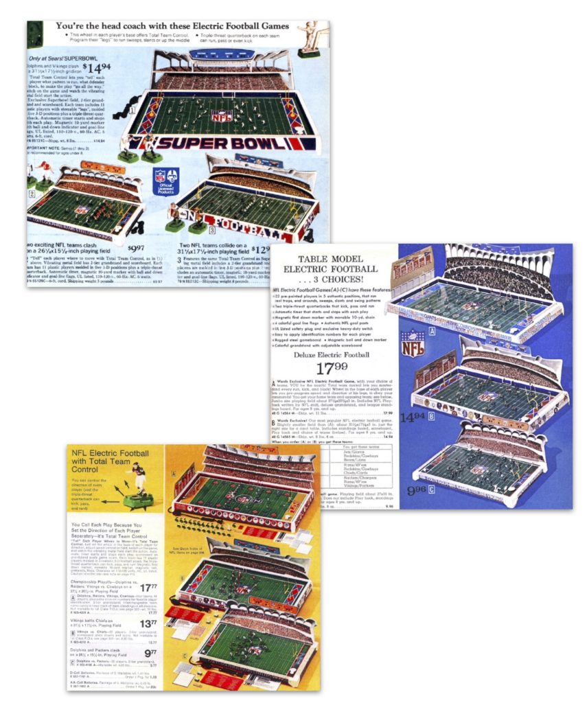 Electric Football timeline 1974 Tudor NFL games in Christmas catalogs