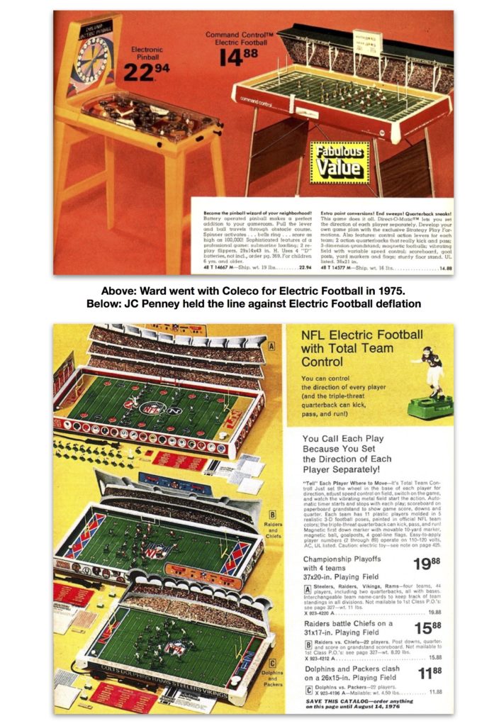 Electric Football Timeline 1975 Ward and KC Penney Christmas catalogs