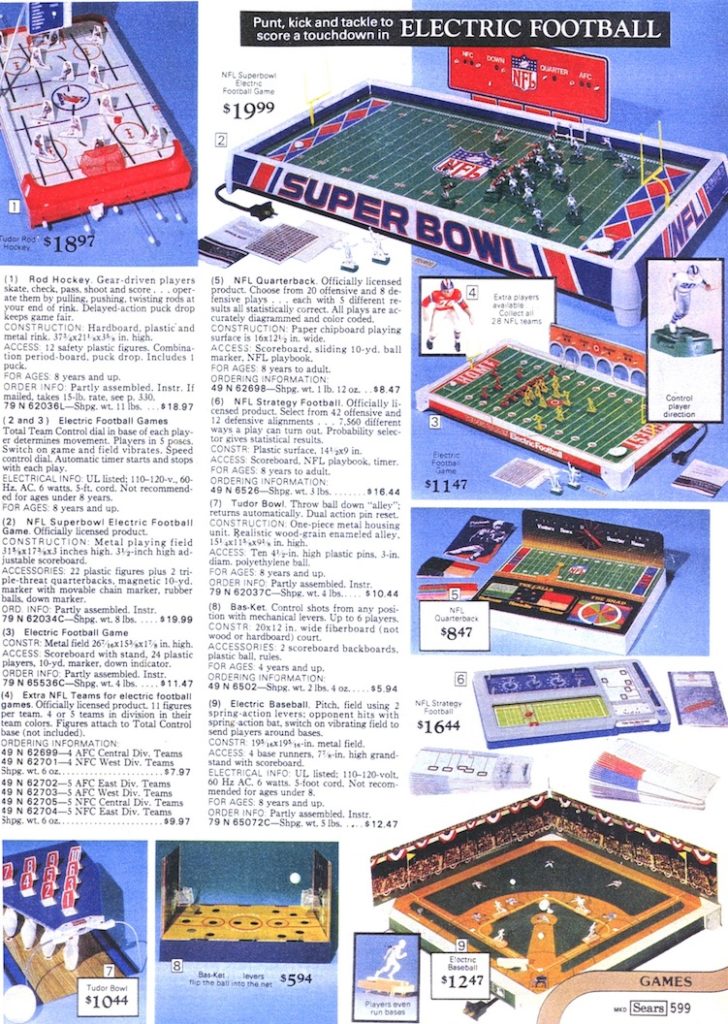 Electric Football Timeline 1978 Sears Christmas catalog