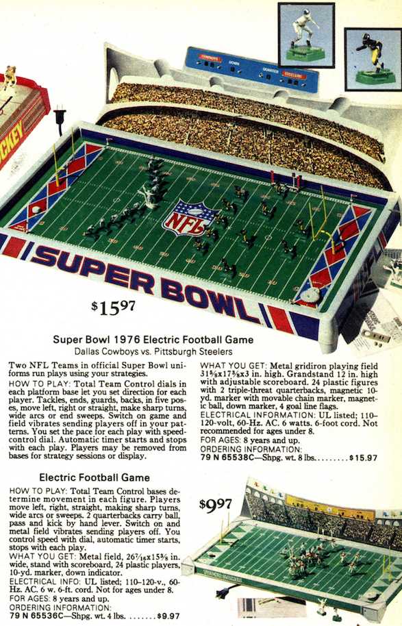 Electric Football Timeline 1976 Tudor NFL Super Bowl Sears christmas catalog